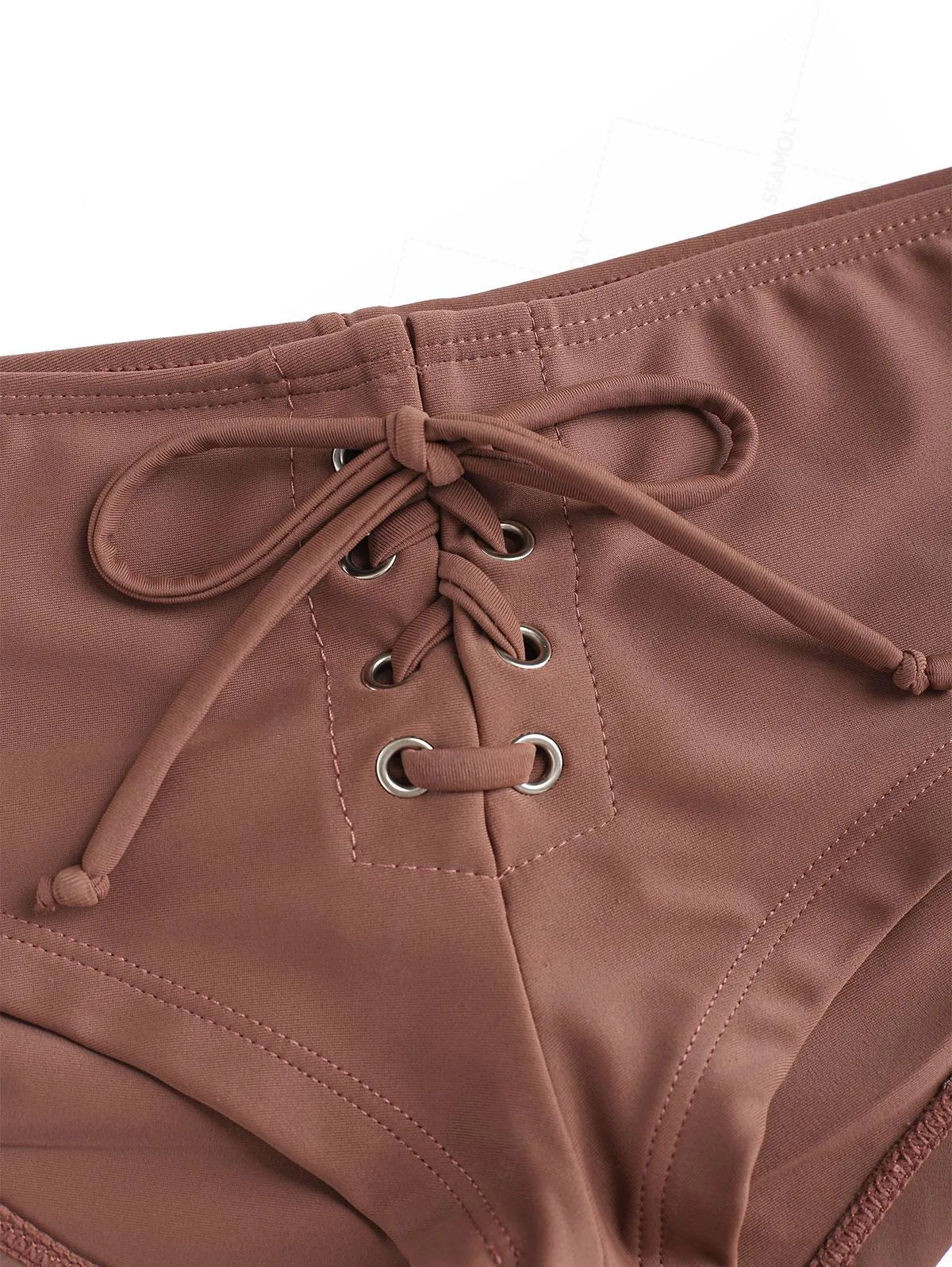 Seamolly Solid Color Grommet Lace Up Bikini Bottom Cheeky Swim Boyshorts sold by Seamolly product image thumbnail 3