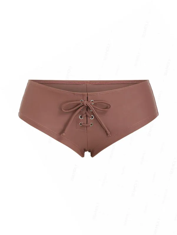 Seamolly Solid Color Grommet Lace Up Bikini Bottom Cheeky Swim Boyshorts made by Seamolly