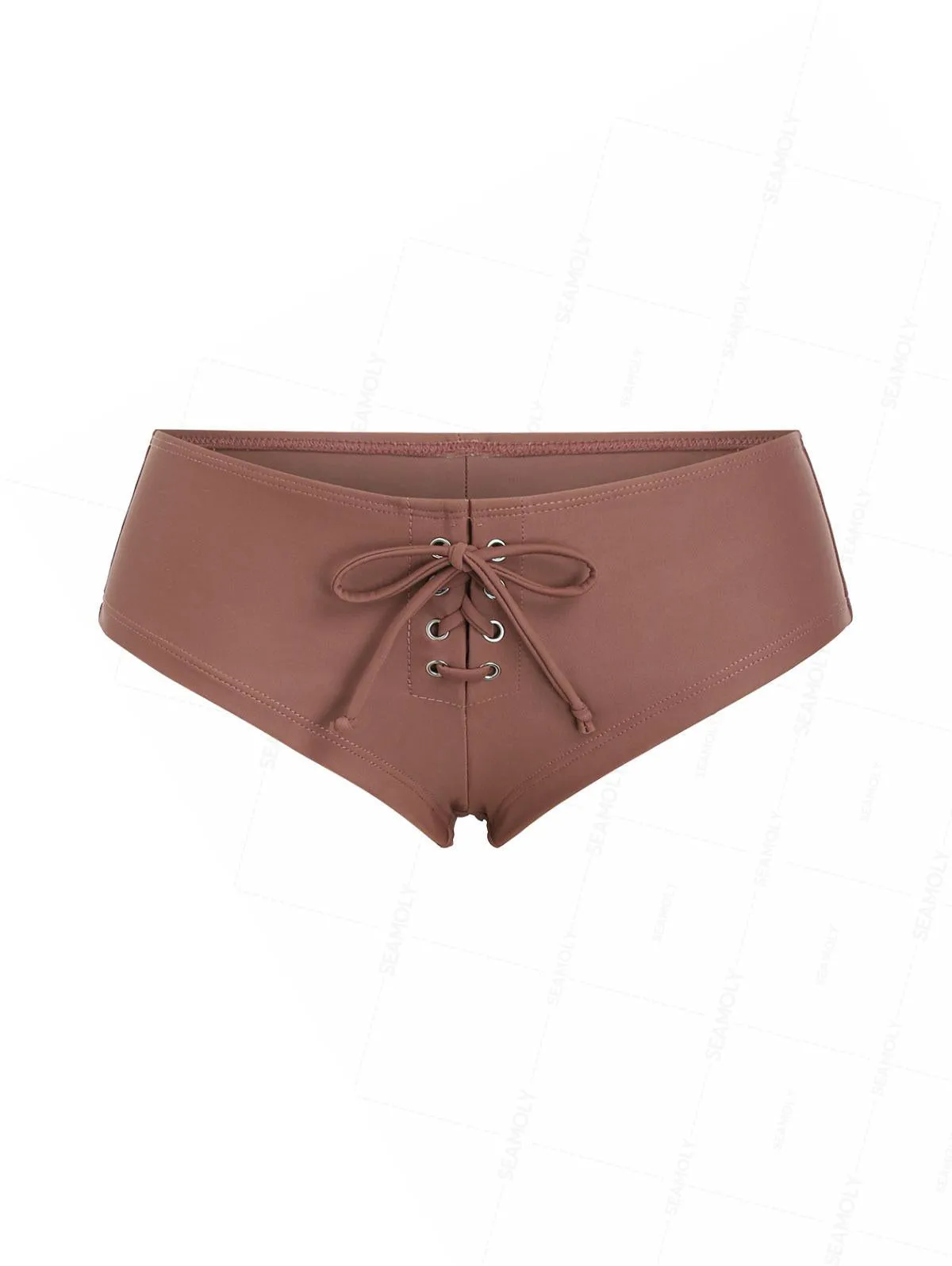 Seamolly Solid Color Grommet Lace Up Bikini Bottom Cheeky Swim Boyshorts sold by Seamolly