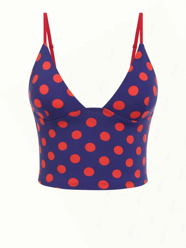 Midnight Blue Polka Dot Print Plunging Neck Cami Tankini Top made by Seamolly