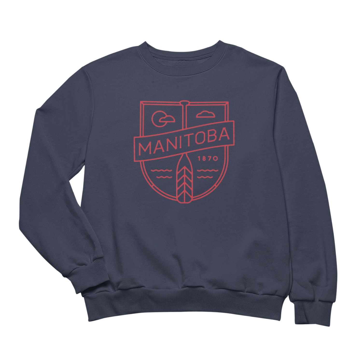 MB Cottage Crewneck | Red on Navy sold by We Heart Winnipeg