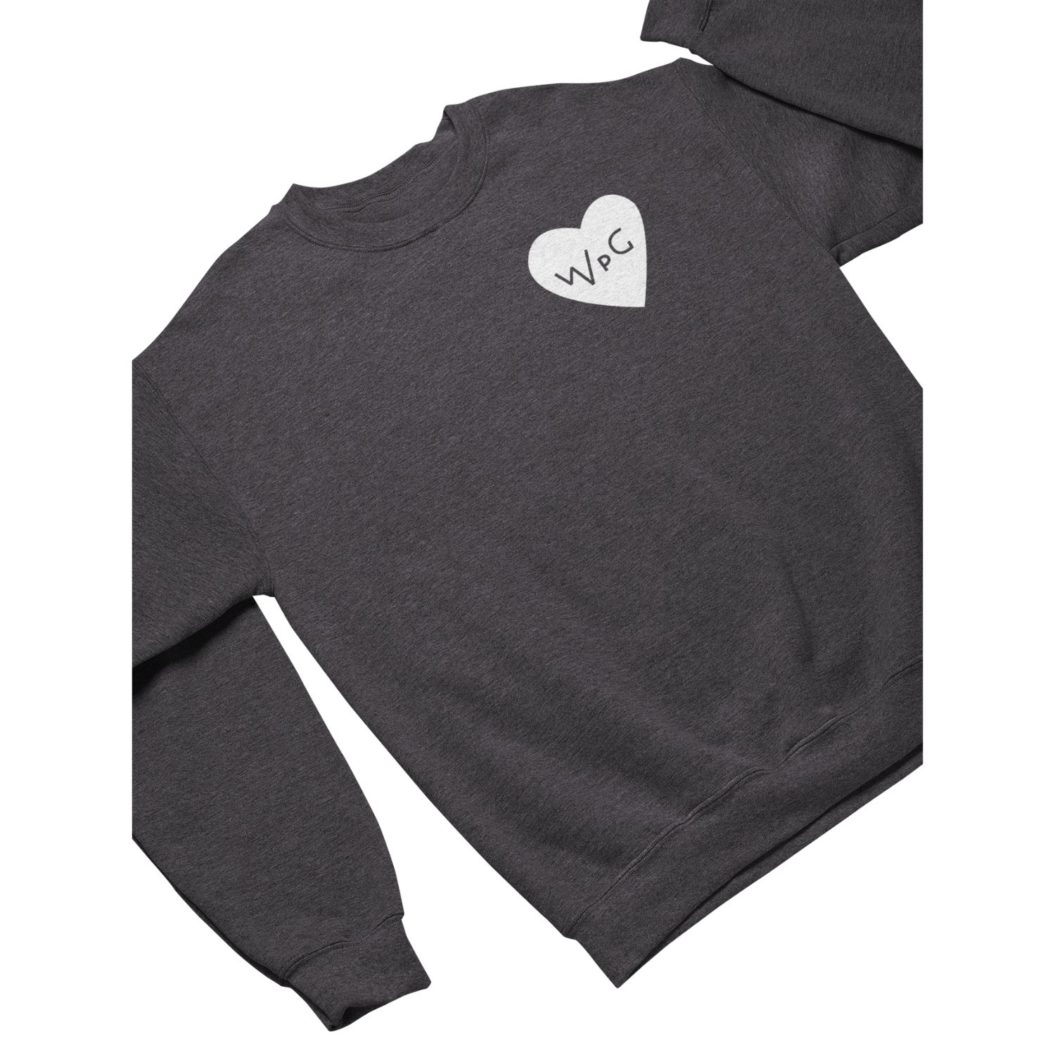 WPG Heart Crewneck | White on Heather Charcoal sold by We Heart Winnipeg