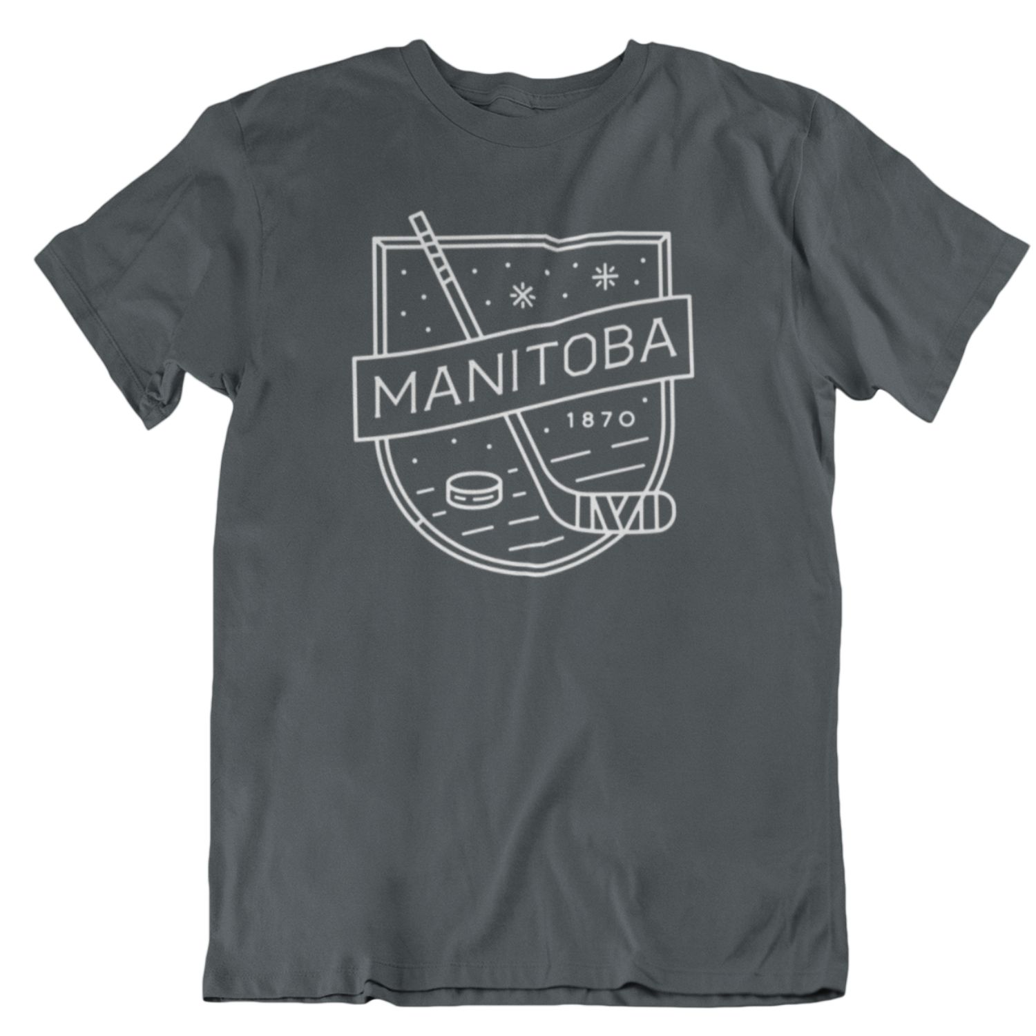 MB Hockey Tee | White on Charcoal sold by We Heart Winnipeg