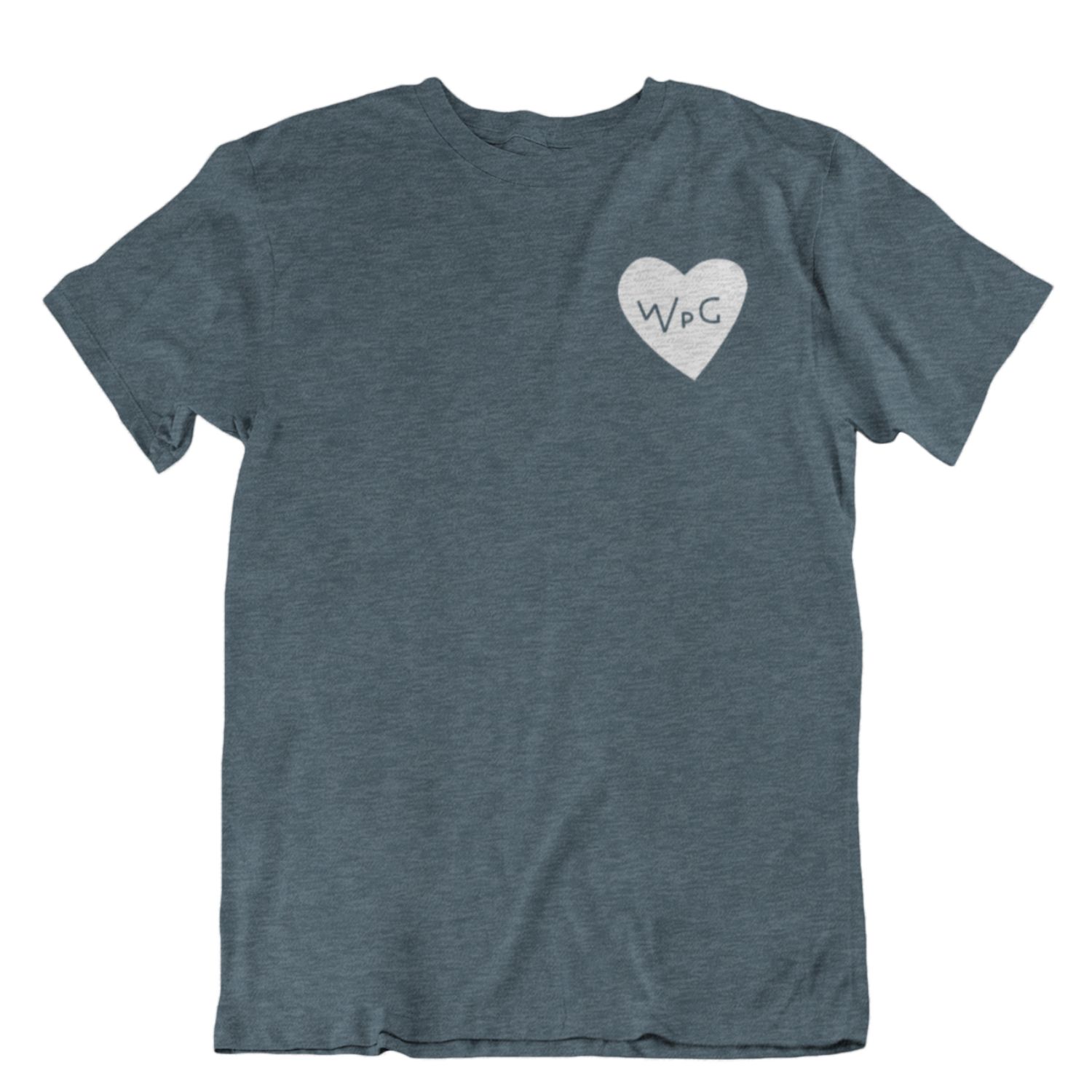 WPG Heart Tee | White on Heather Slate sold by We Heart Winnipeg