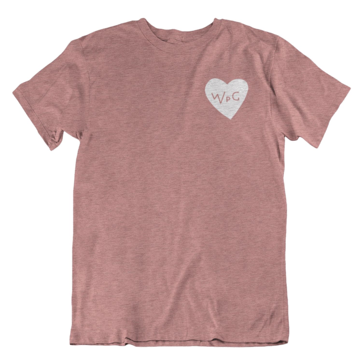 WPG Heart Tee | White on Heather Mauve sold by We Heart Winnipeg