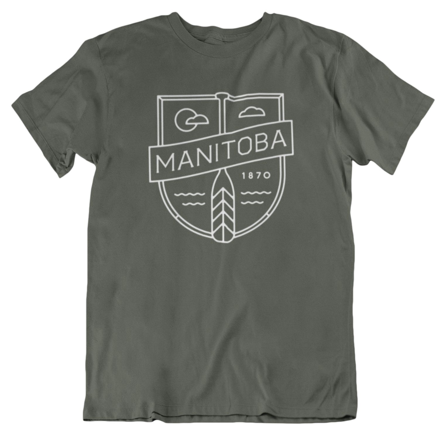 MB Cottage Tee | White on Military Green sold by We Heart Winnipeg