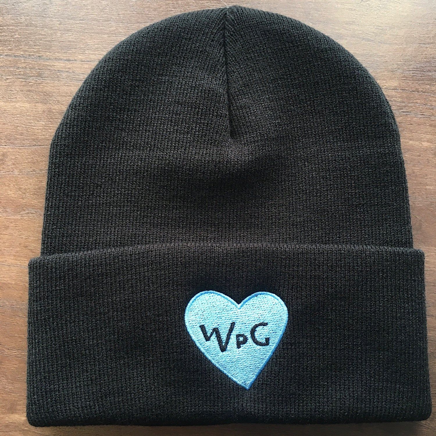 WPG Heart Toque | Powder Blue on Black sold by We Heart Winnipeg