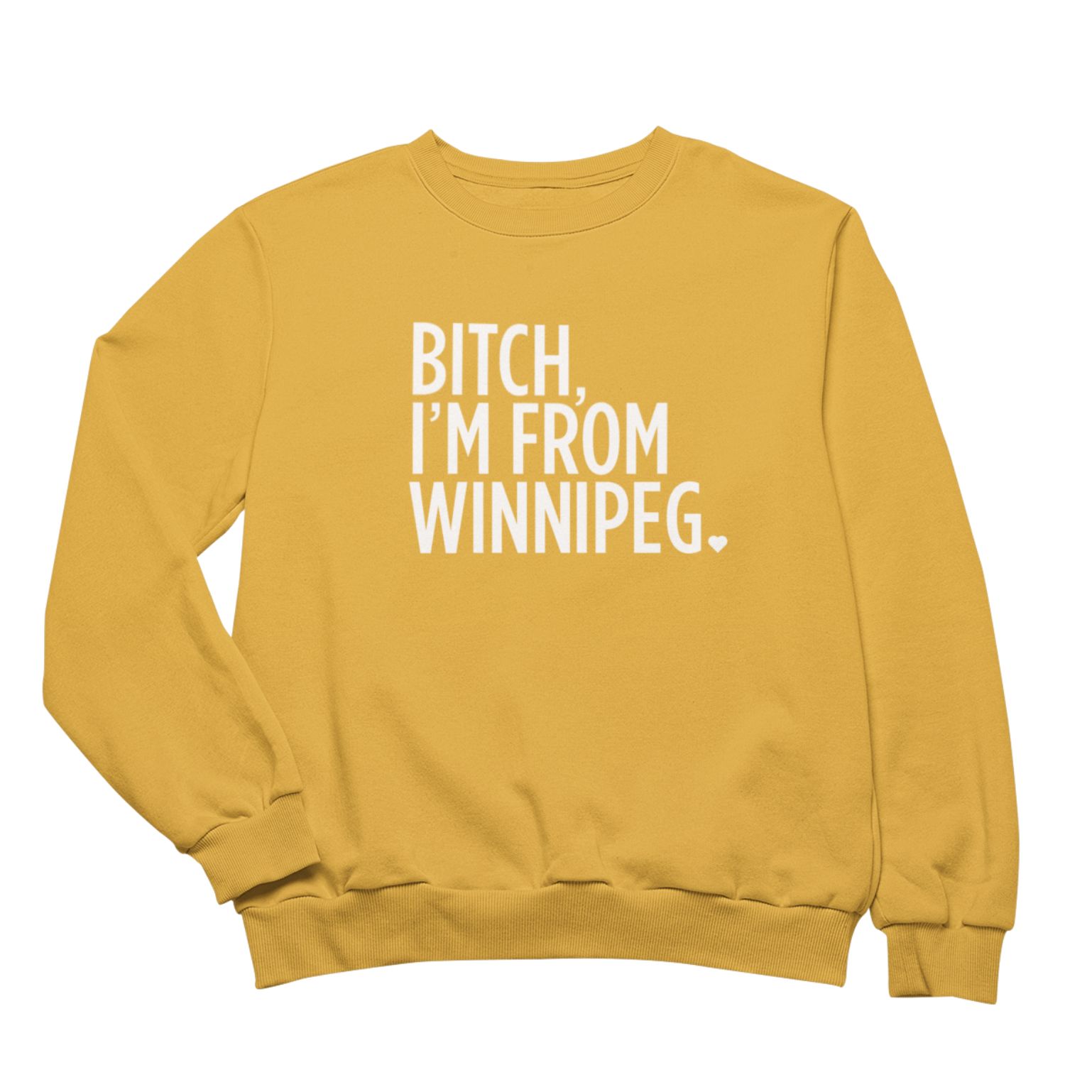 BIFW Crewneck | White on Mustard sold by We Heart Winnipeg