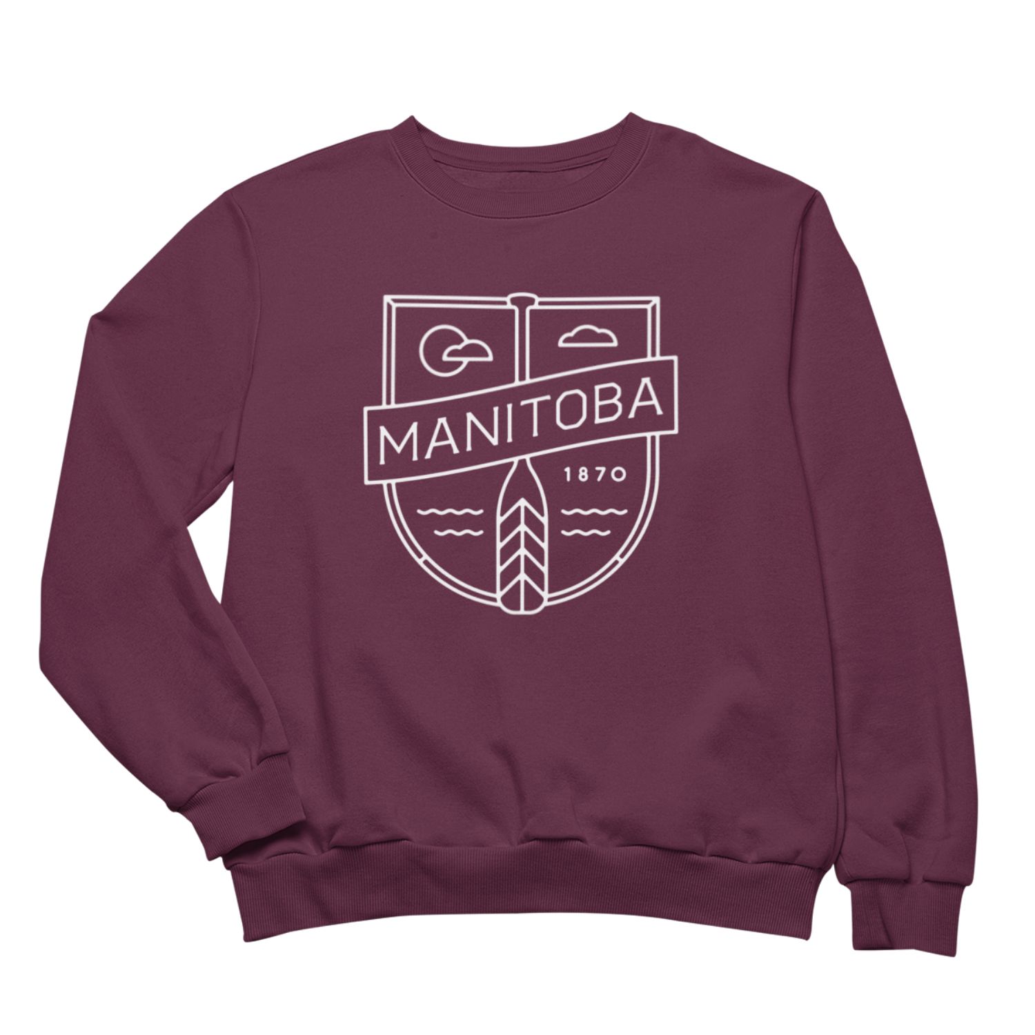 MB Cottage Crewneck | White on Maroon sold by We Heart Winnipeg