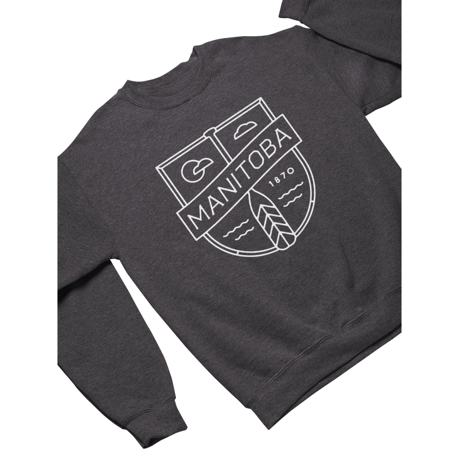MB Cottage Crewneck | White on Heather Charcoal sold by We Heart Winnipeg