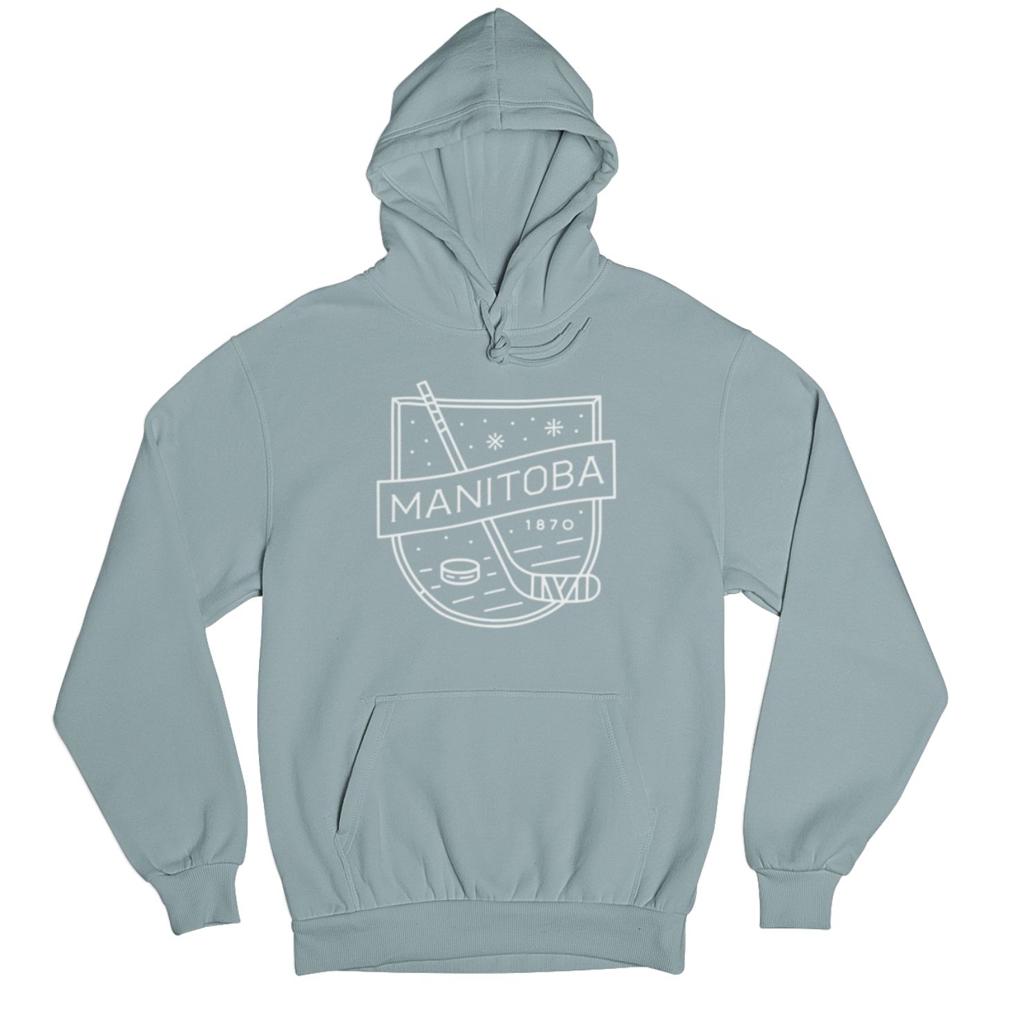 MB Hockey Hoodie | White on Sage sold by We Heart Winnipeg