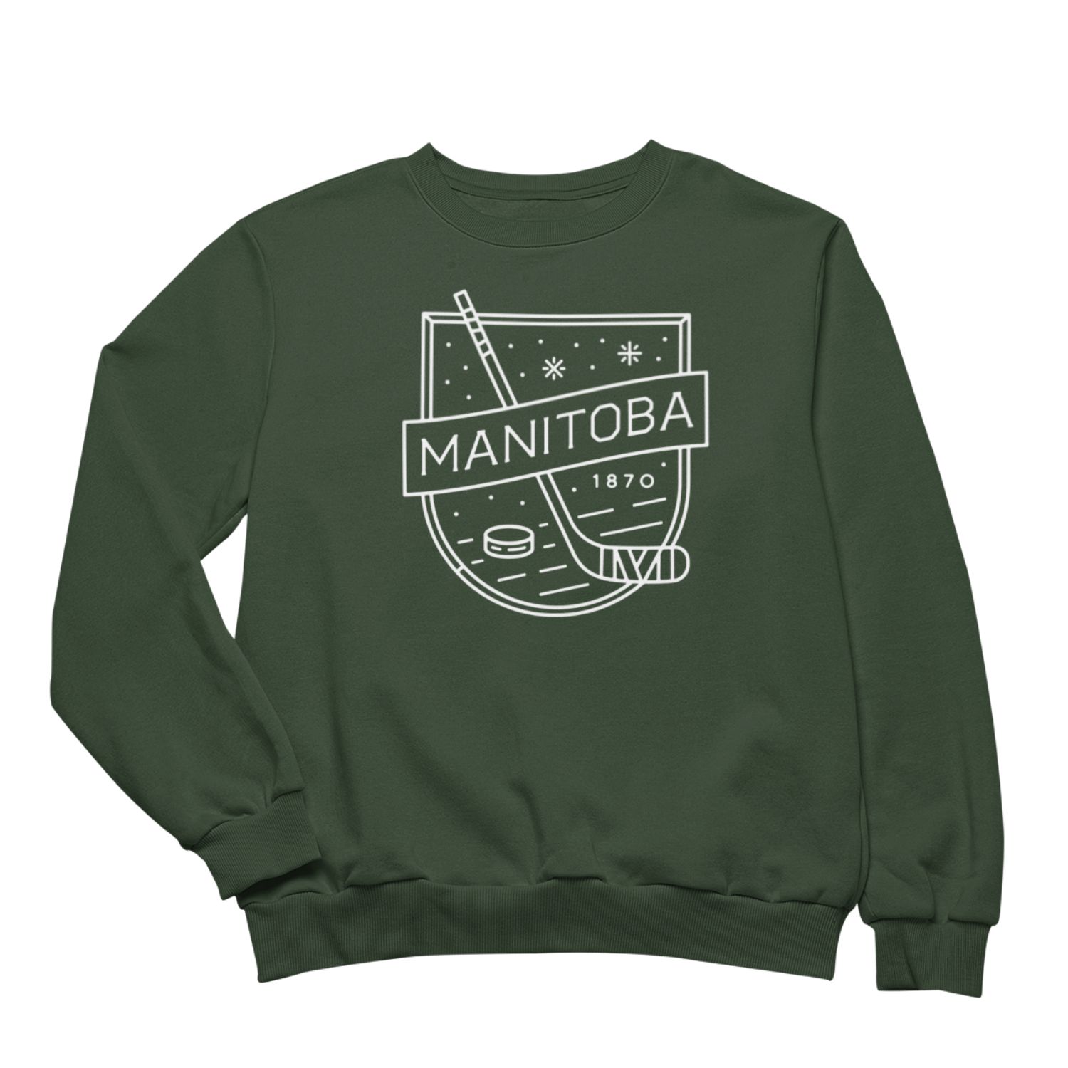 MB Hockey Crewneck | White on Forest sold by We Heart Winnipeg