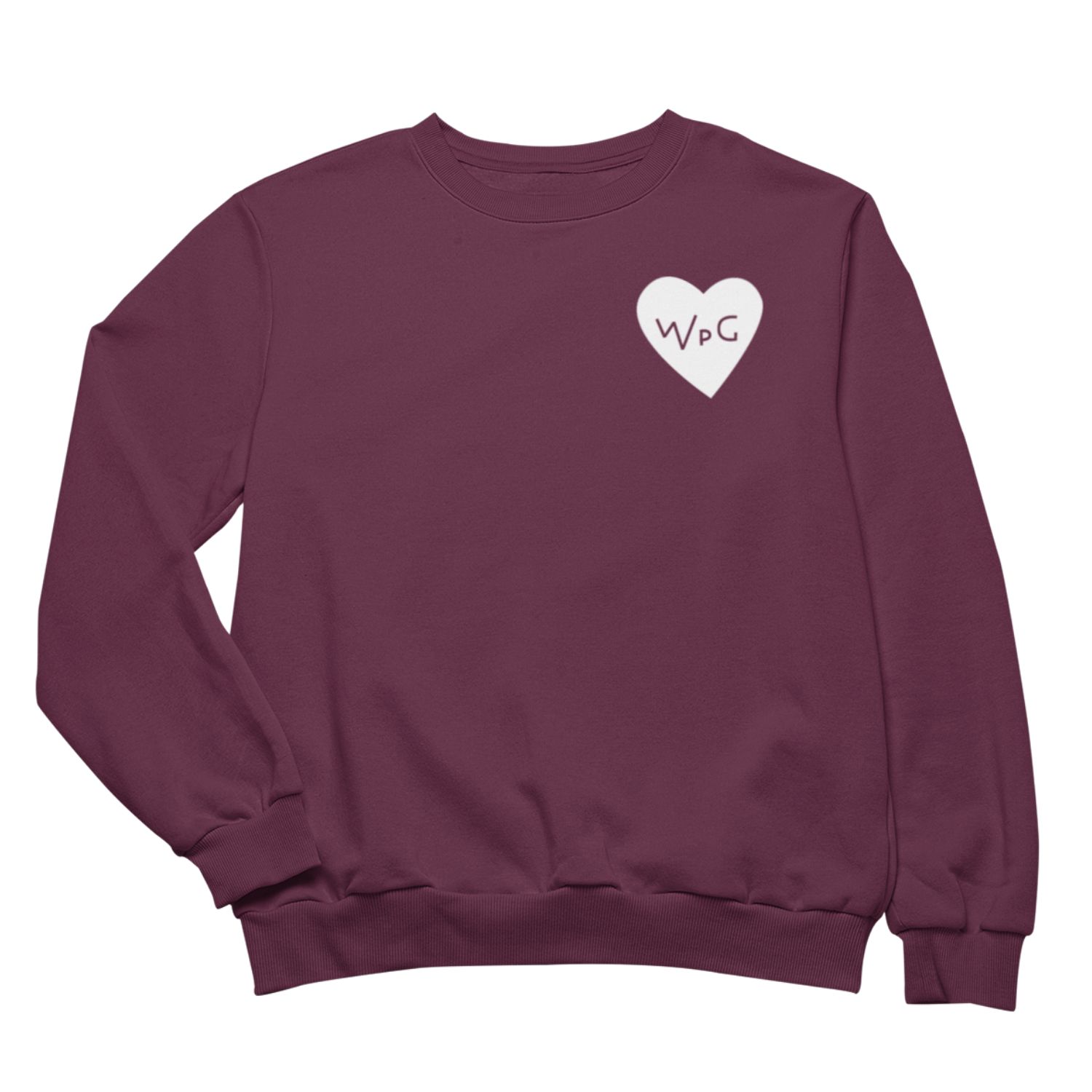 WPG Heart Crewneck | White on Maroon sold by We Heart Winnipeg