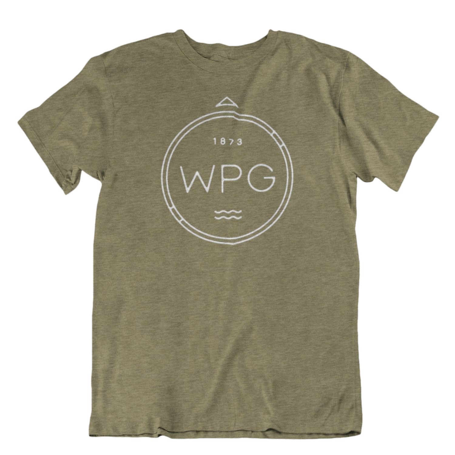 WPG Compass Tee | White on Heather Olive sold by We Heart Winnipeg