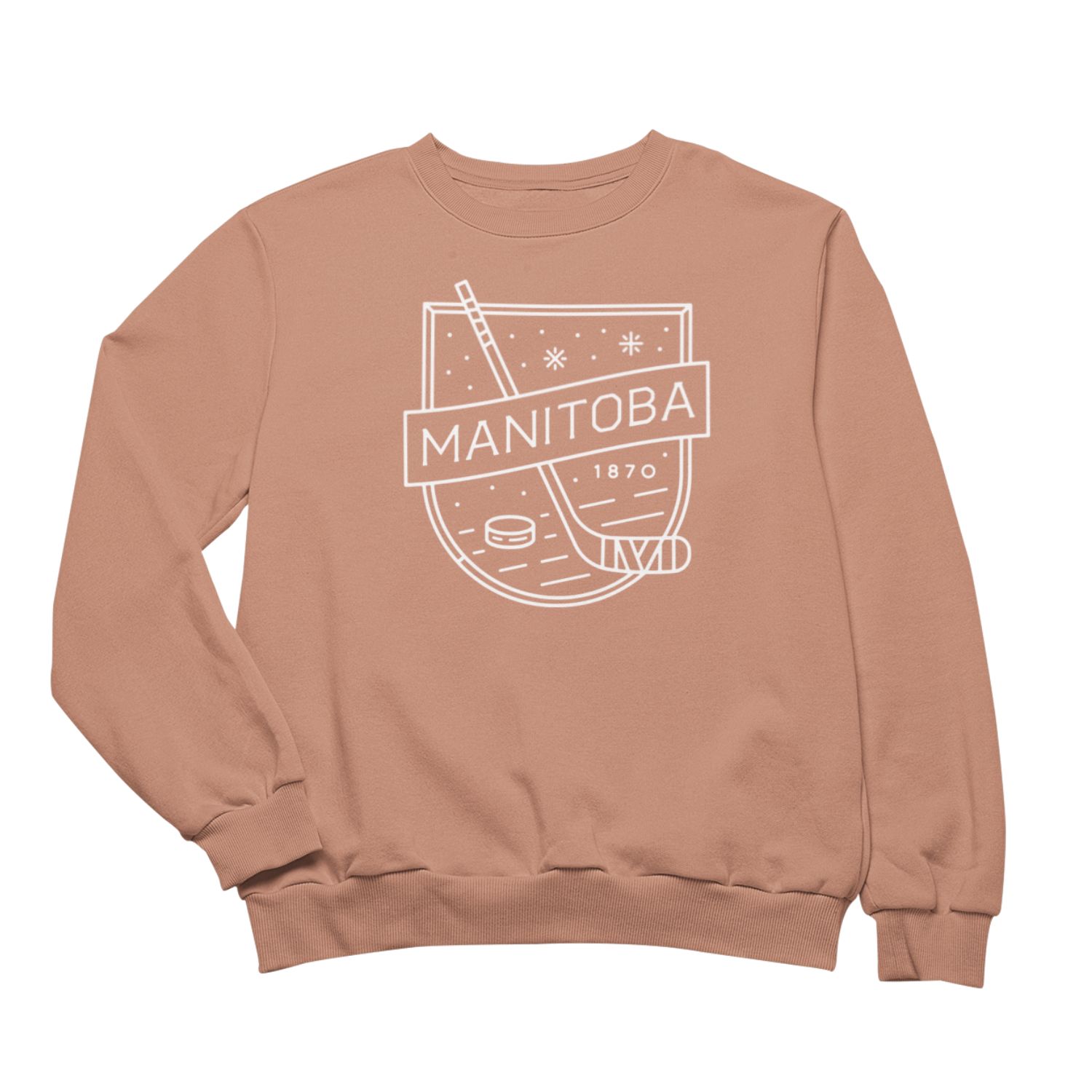 MB Hockey Crewneck | White on Dusty Rose sold by We Heart Winnipeg