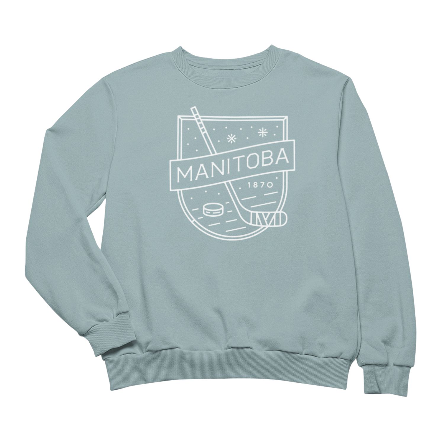 MB Hockey Crewneck | White on Sage sold by We Heart Winnipeg