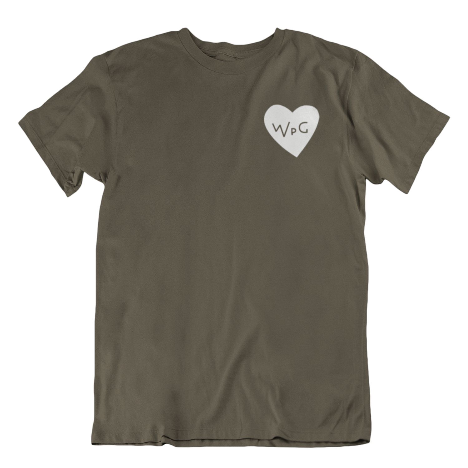 WPG Heart Tee | White on Military Green sold by We Heart Winnipeg