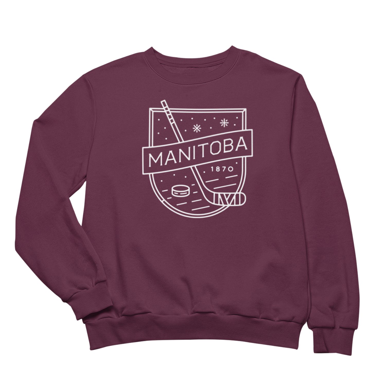 MB Hockey Crewneck | White on Maroon sold by We Heart Winnipeg