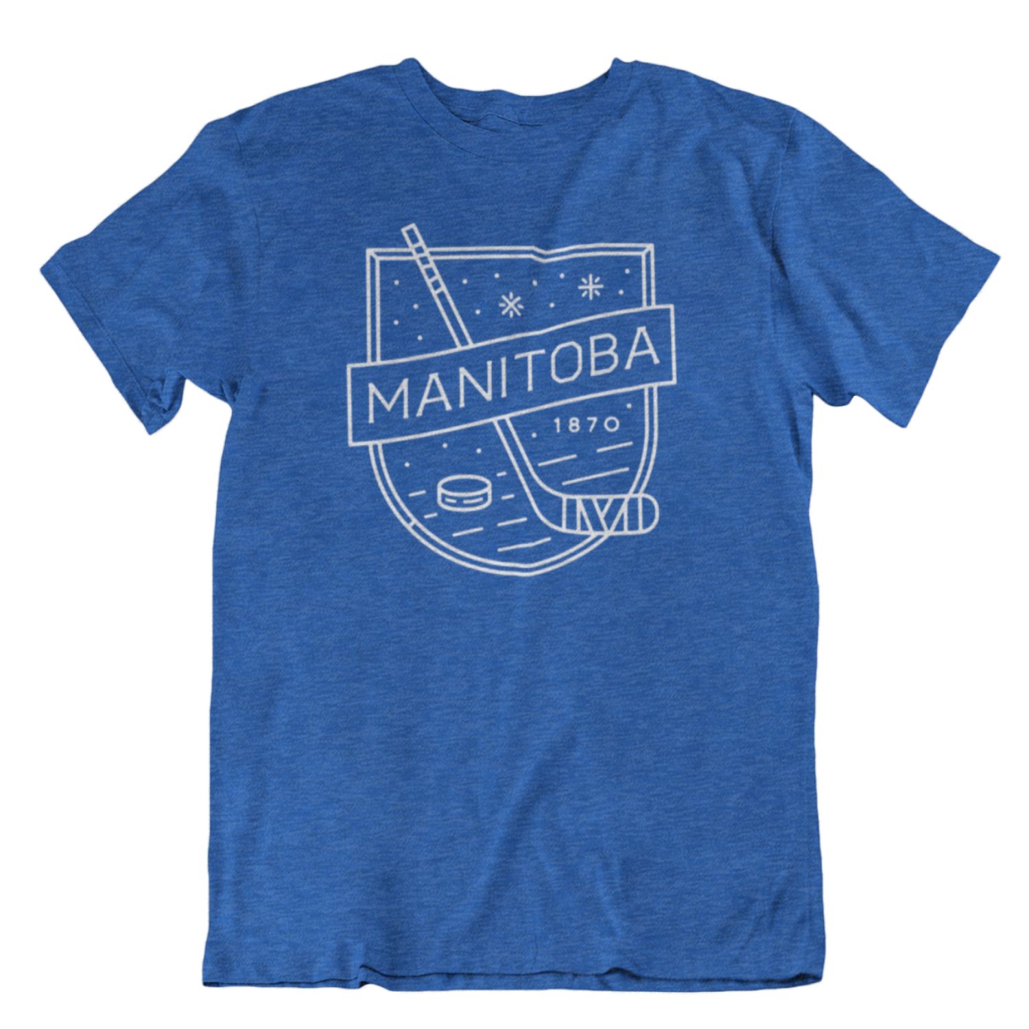MB Hockey Tee | White on Heather Royal sold by We Heart Winnipeg