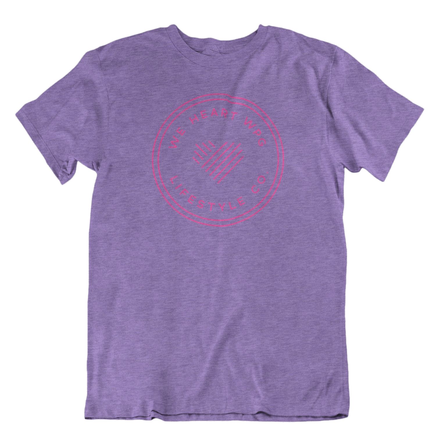 WHW Lifestyle Tee | Pink on Heather Purple sold by We Heart Winnipeg