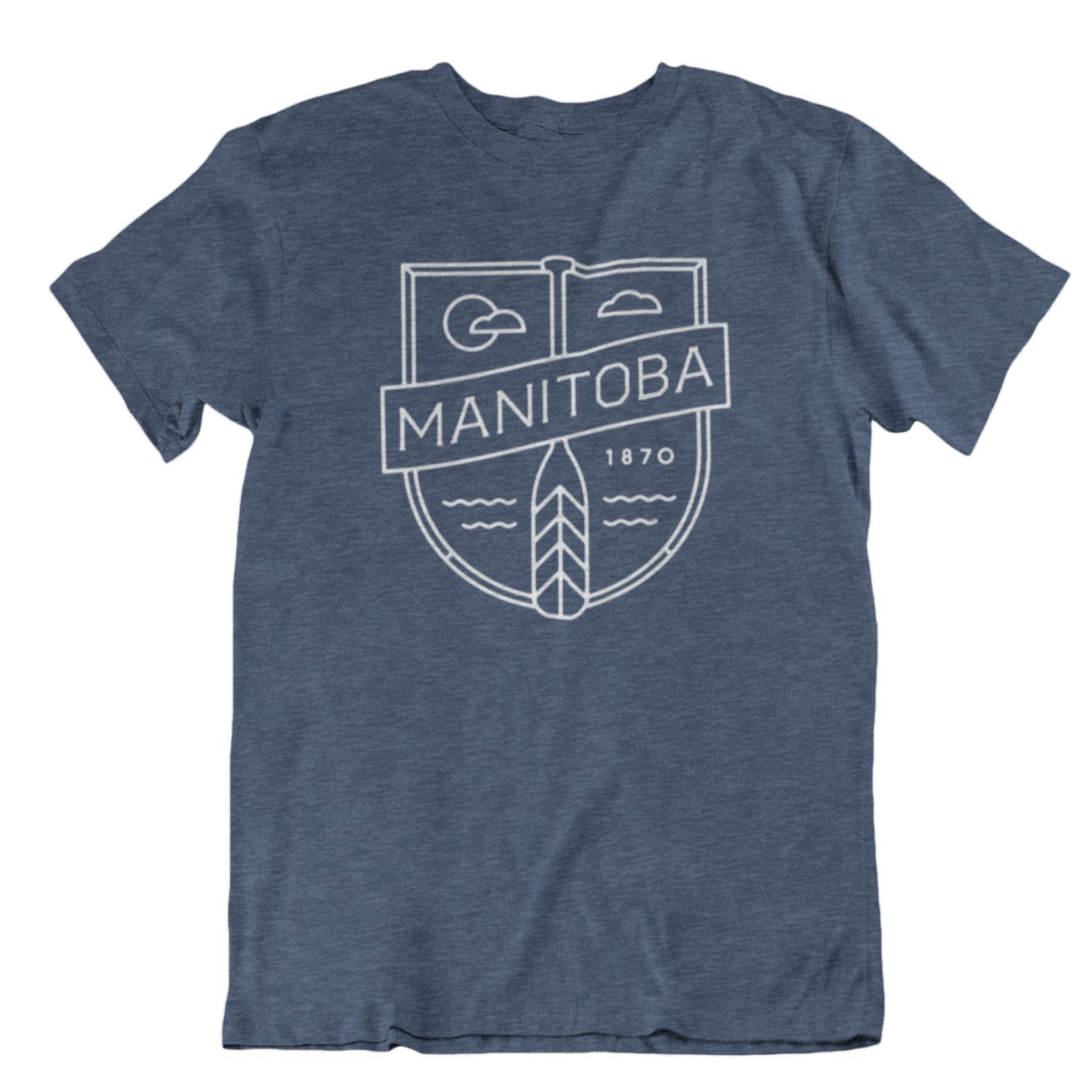 MB Cottage Tee | White on Heather Navy sold by We Heart Winnipeg