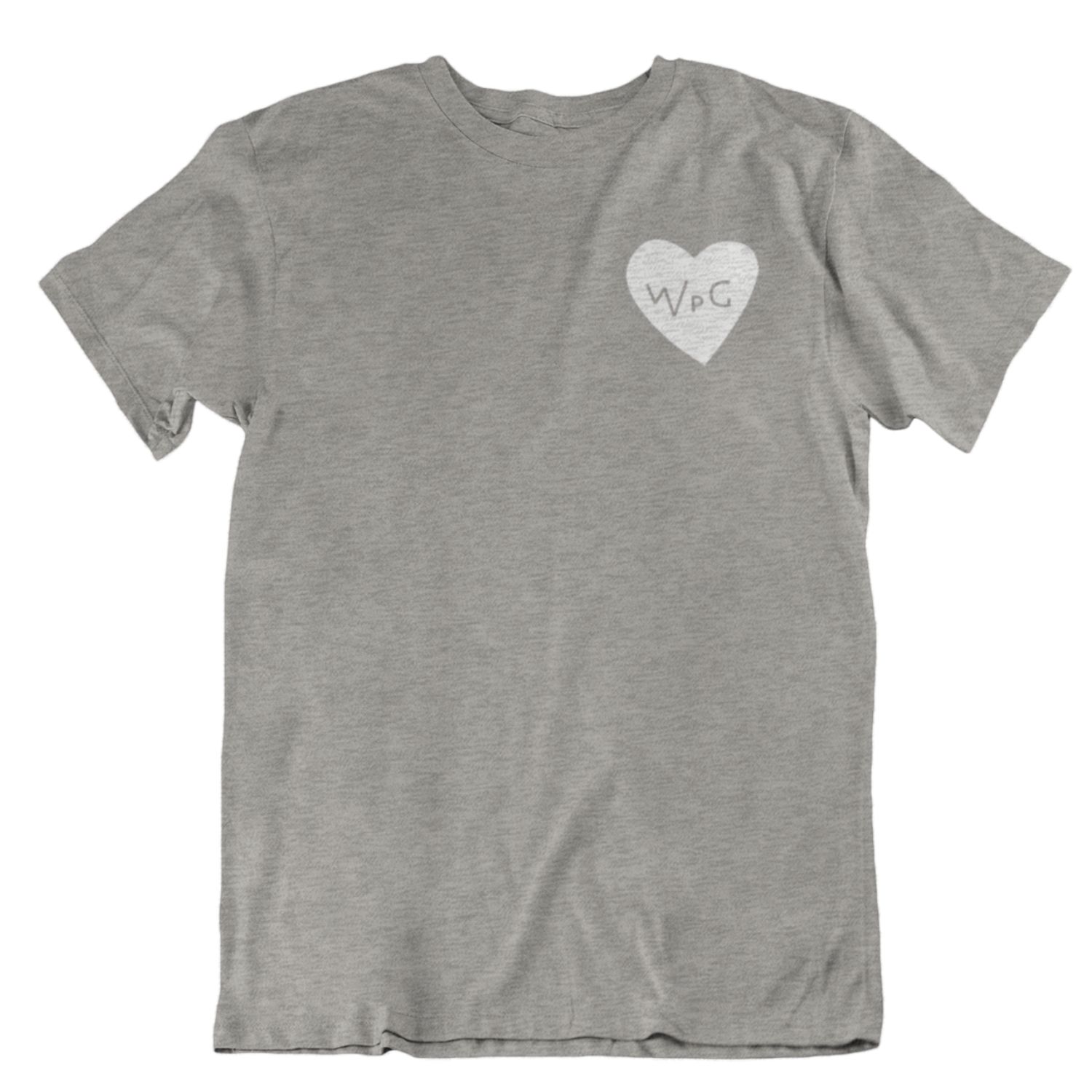 WPG Heart Tee | White on Athletic Grey sold by We Heart Winnipeg