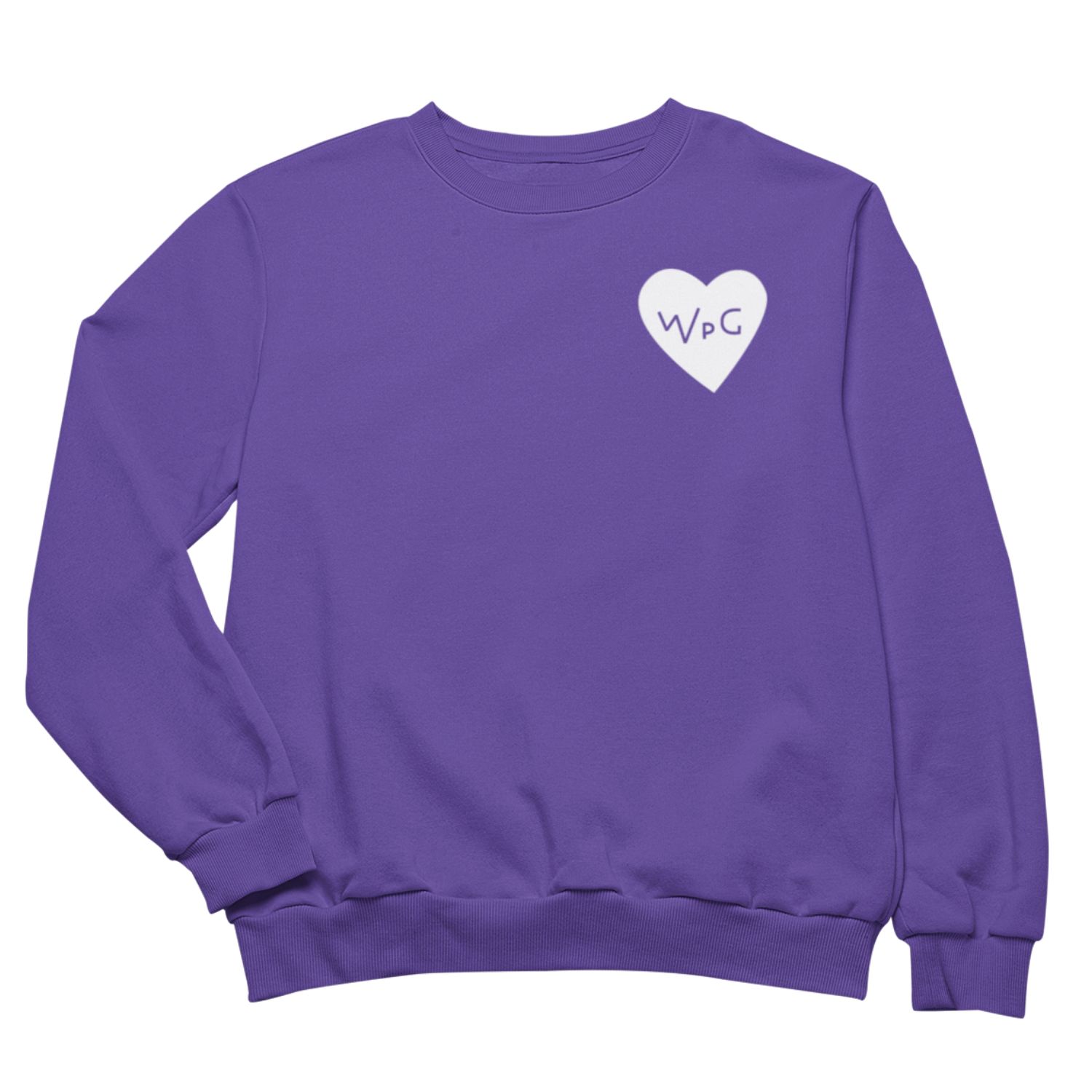 WPG Heart Crewneck | White on Purple sold by We Heart Winnipeg