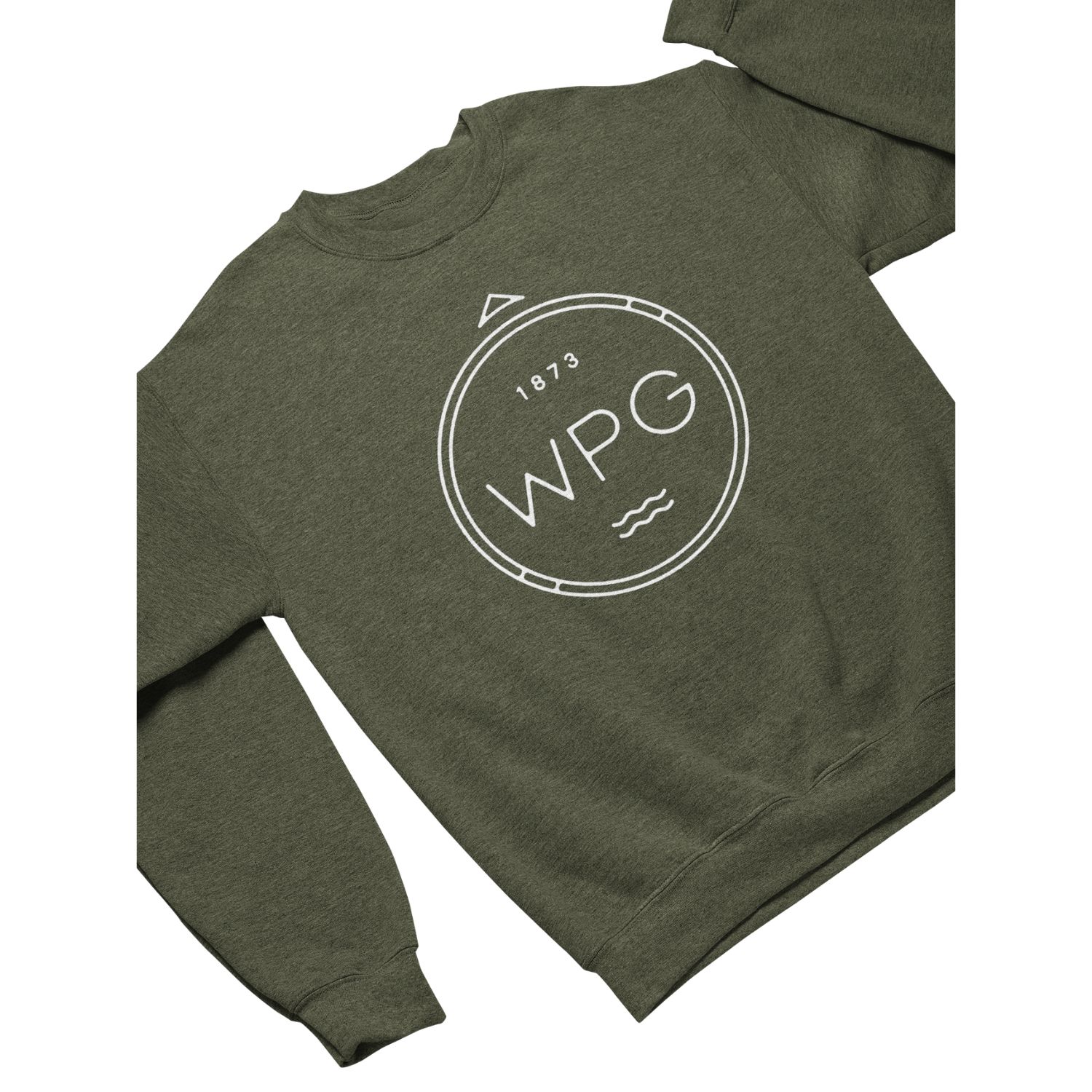 WPG Compass Crewneck | White on Heather Army sold by We Heart Winnipeg