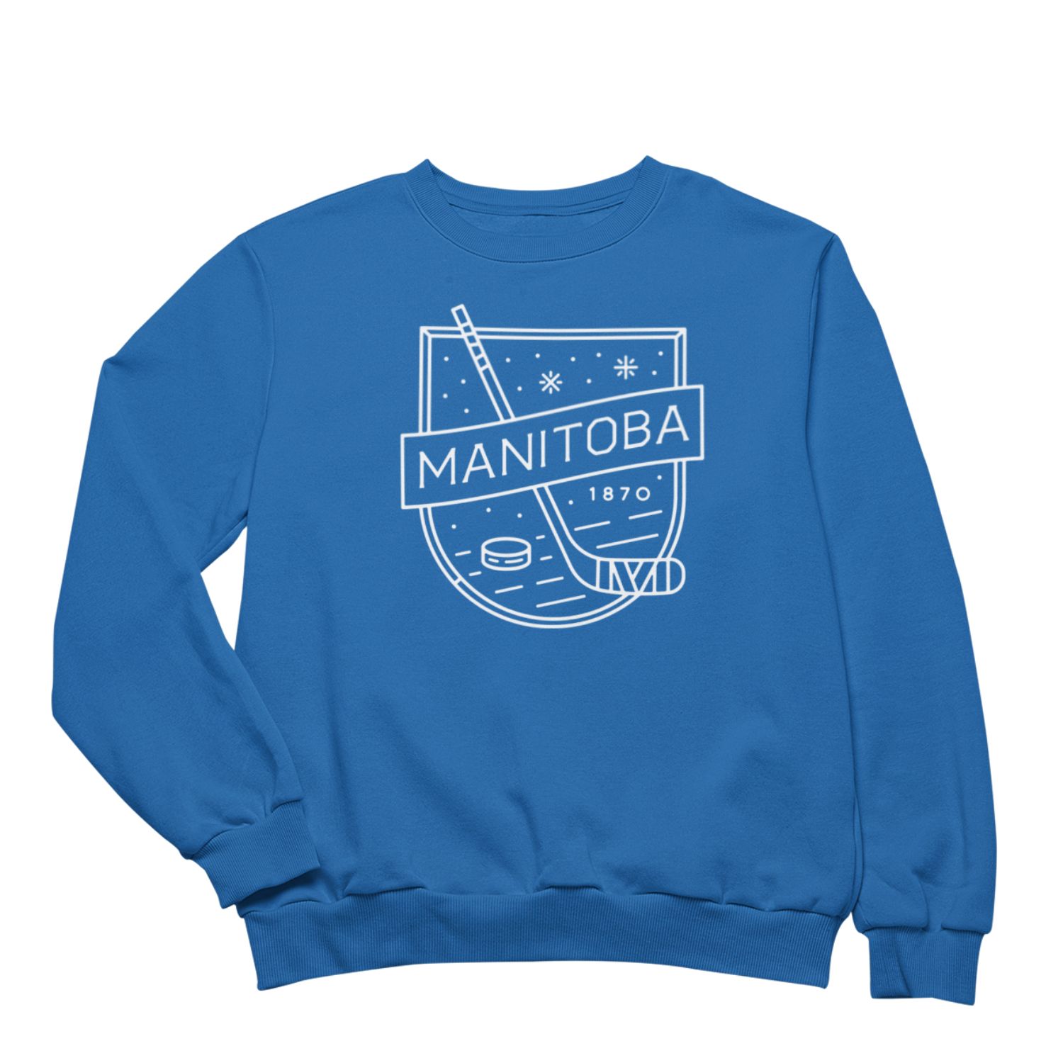 MB Hockey Crewneck | White on Royal sold by We Heart Winnipeg