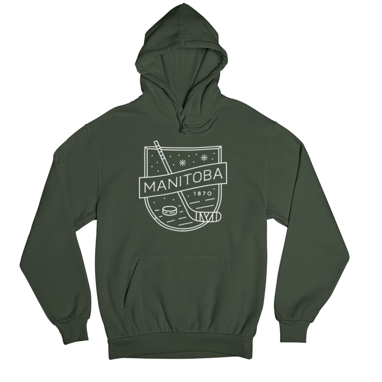 MB Hockey Hoodie | White on Forest sold by We Heart Winnipeg