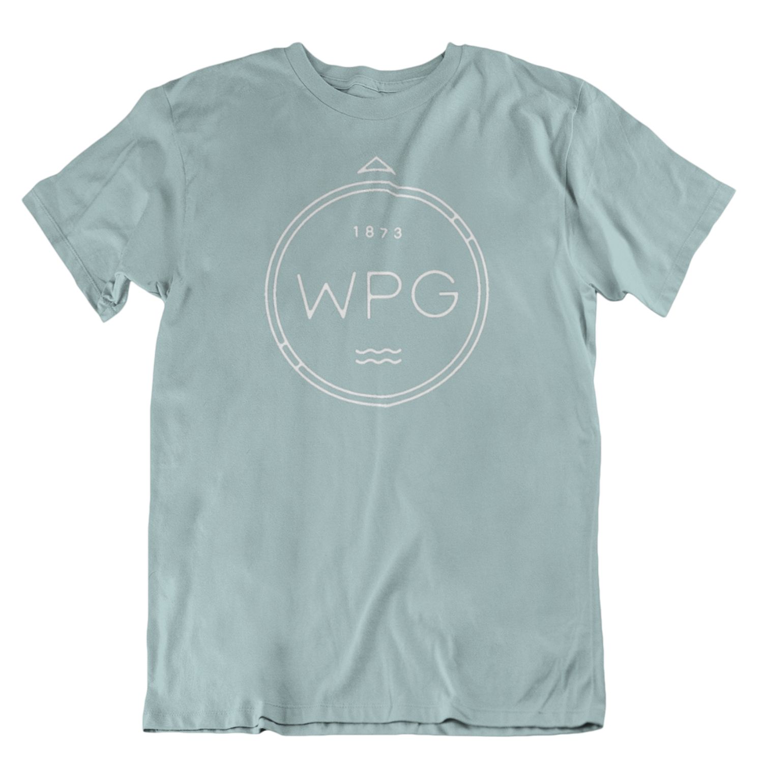WPG Compass Tee | White on Dusty Blue sold by We Heart Winnipeg