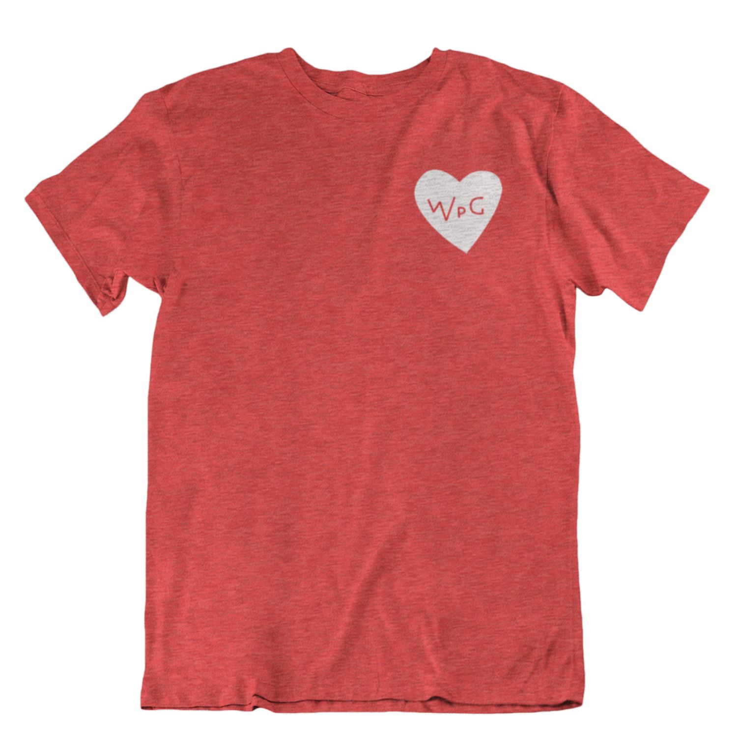 WPG Heart Tee | White on Heather Red sold by We Heart Winnipeg