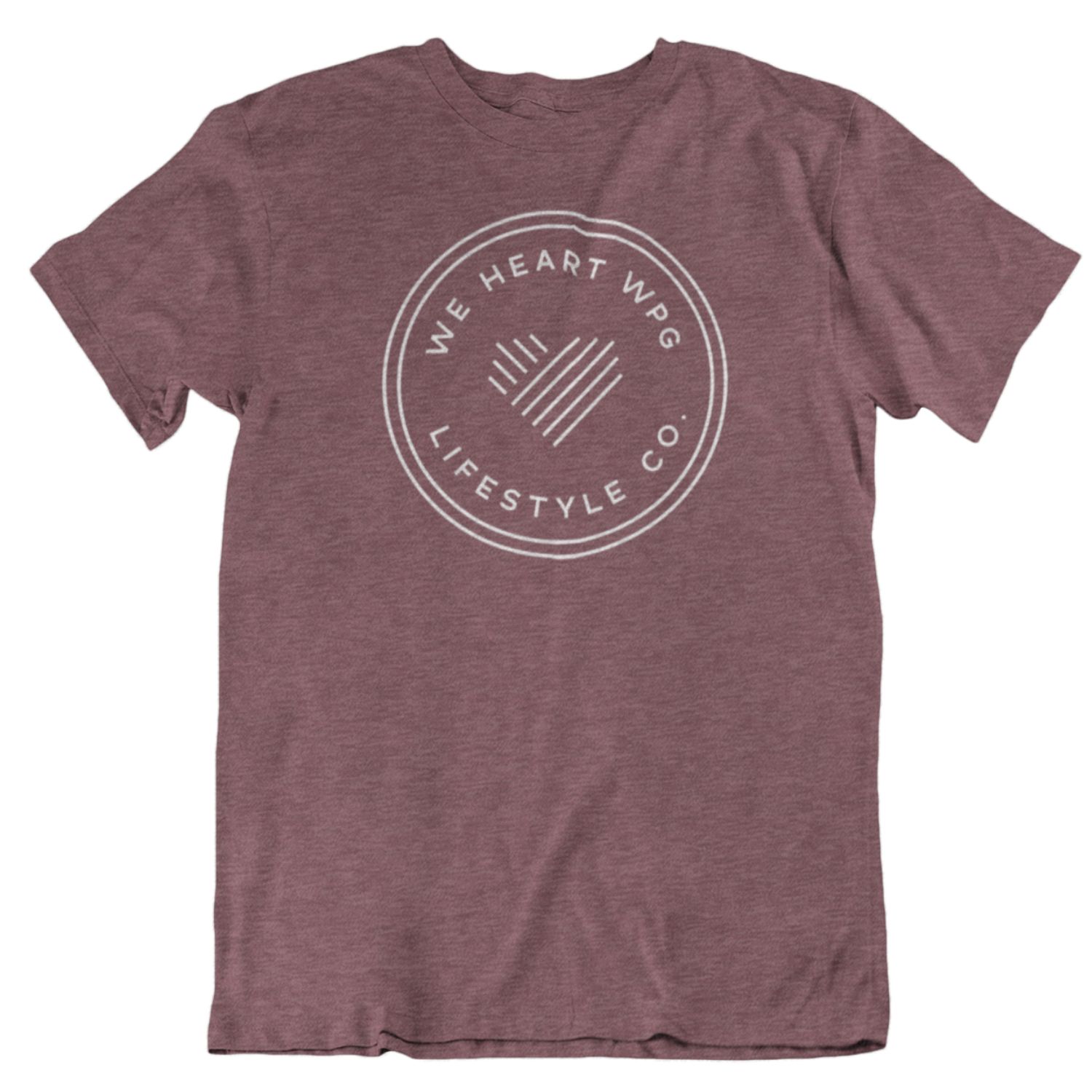 WHW Lifestyle Tee | White on Heather Maroon sold by We Heart Winnipeg