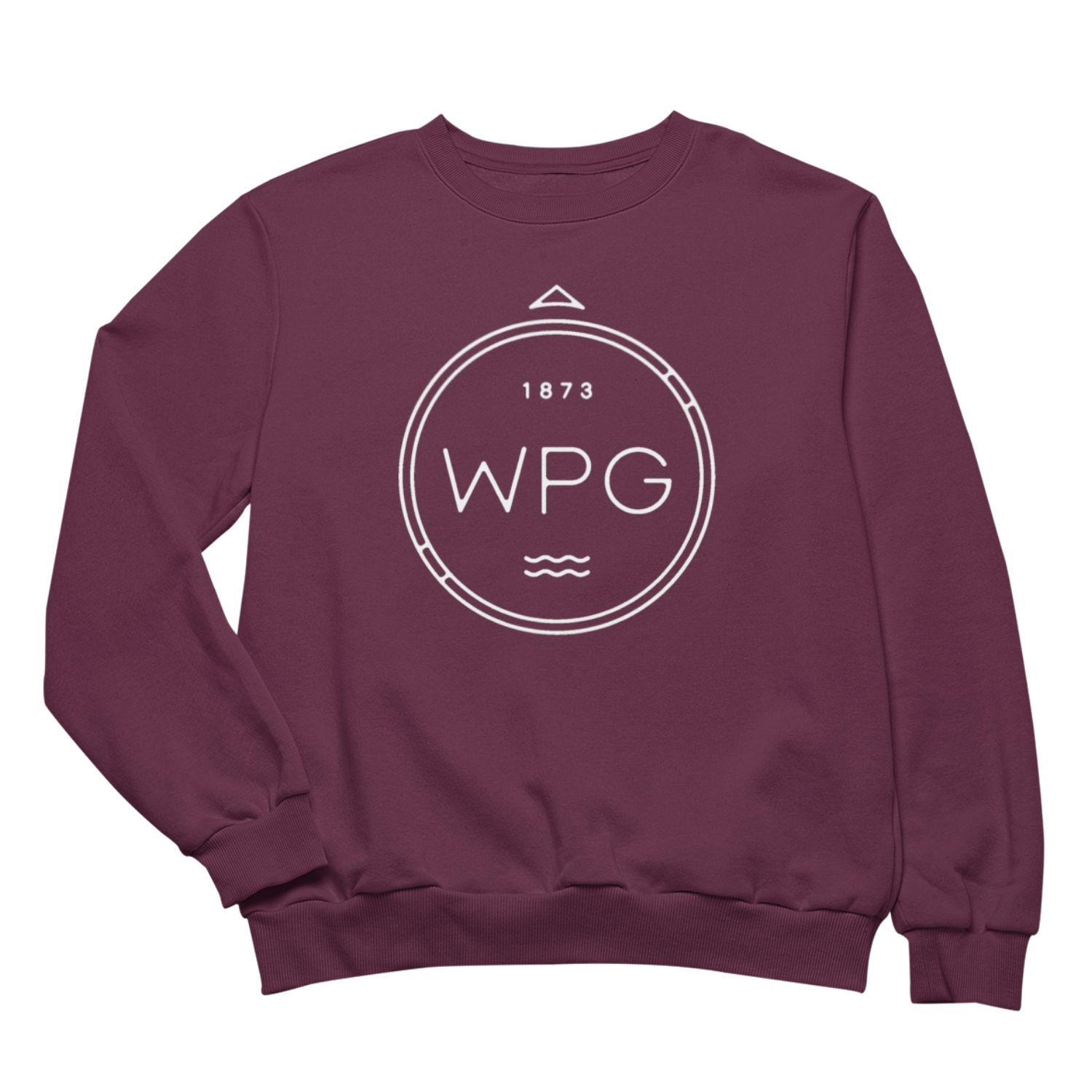 WPG Compass Crewneck | White on Maroon sold by We Heart Winnipeg