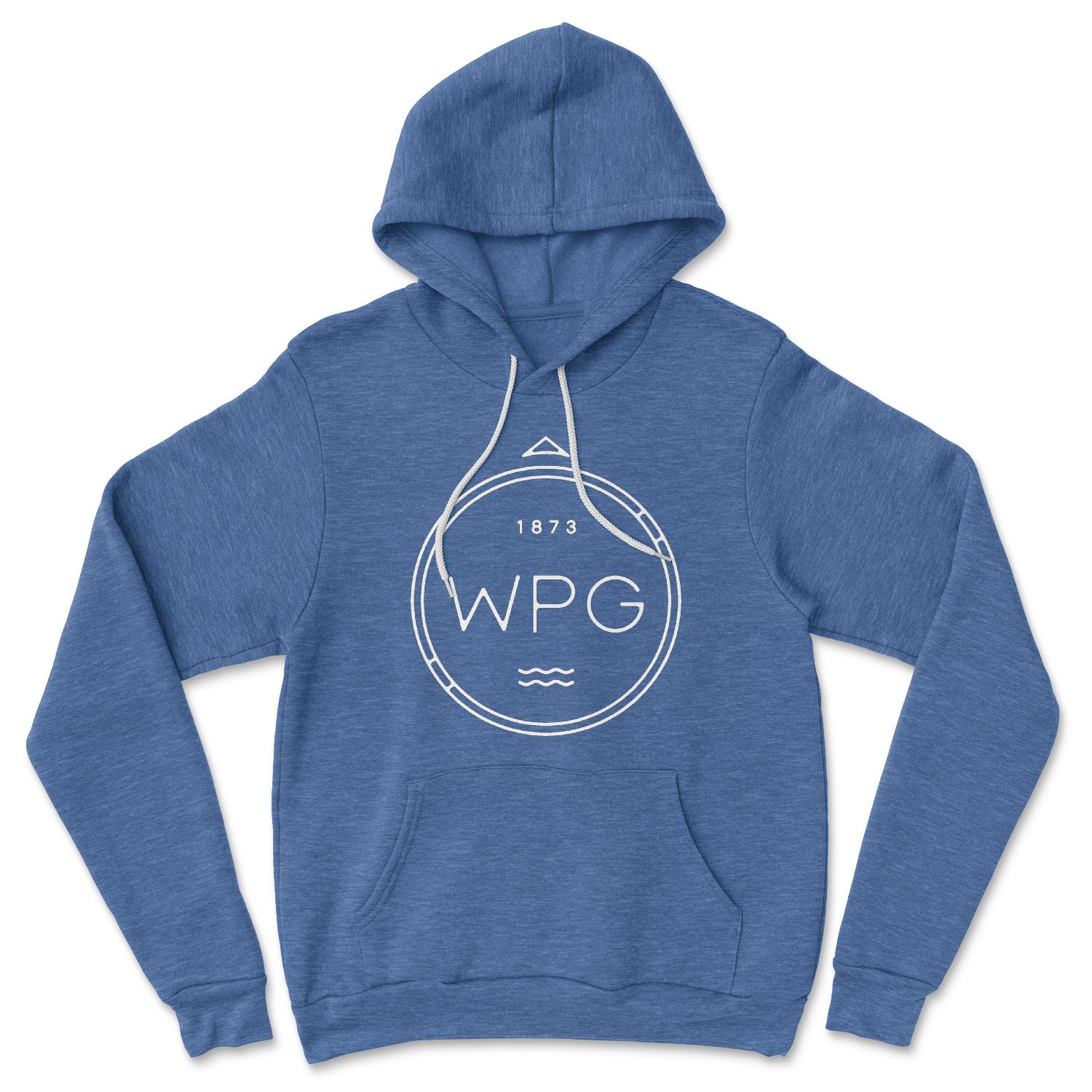 WPG Compass Hoodie | White on Heather Royal sold by We Heart Winnipeg