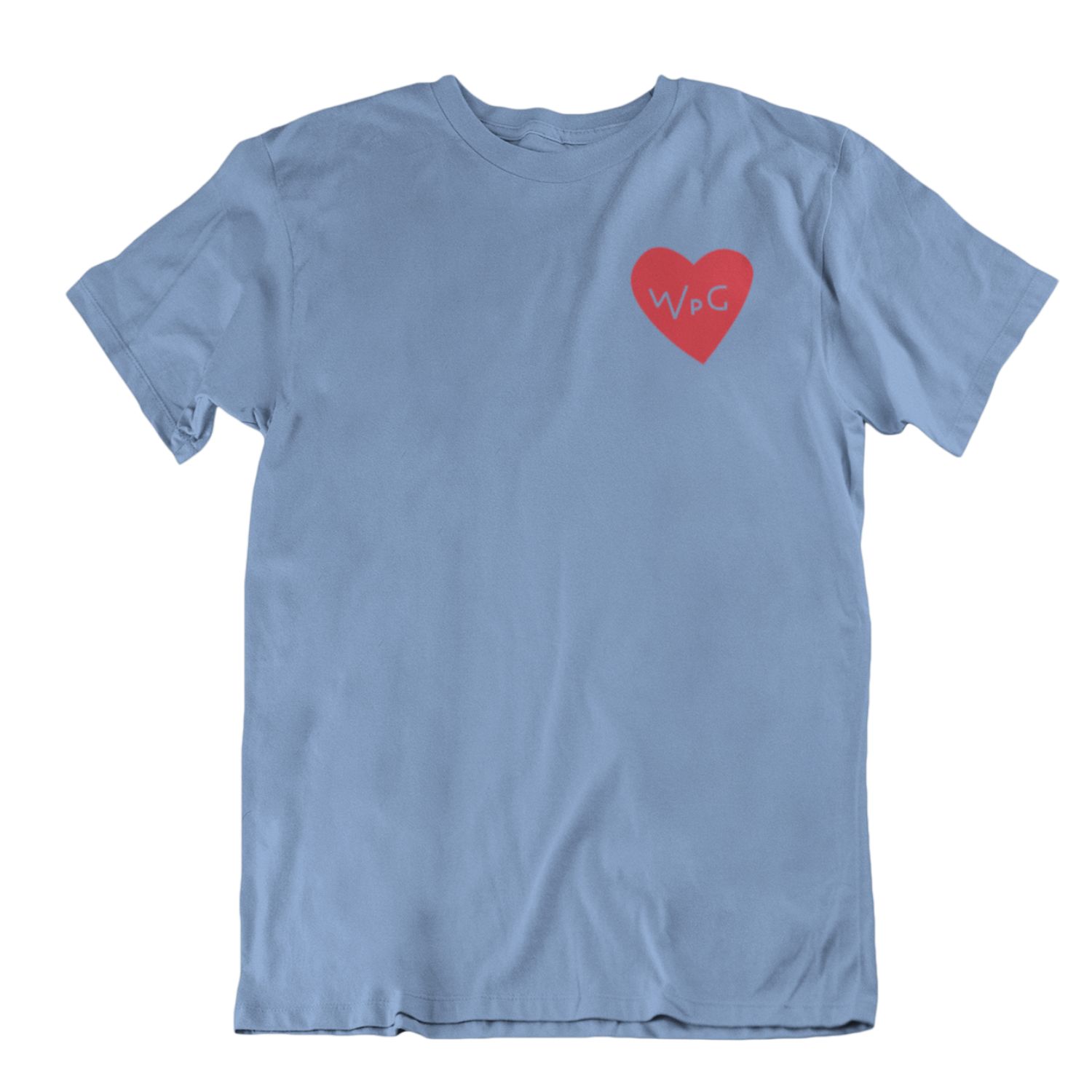 WPG Heart Tee | Red on Powder Blue sold by We Heart Winnipeg