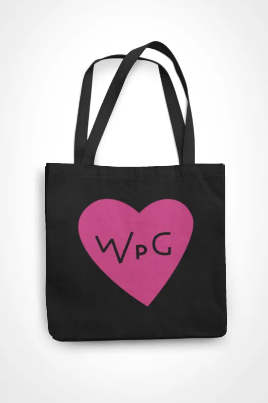WPG Heart Tote | Pink on Black sold by We Heart Winnipeg