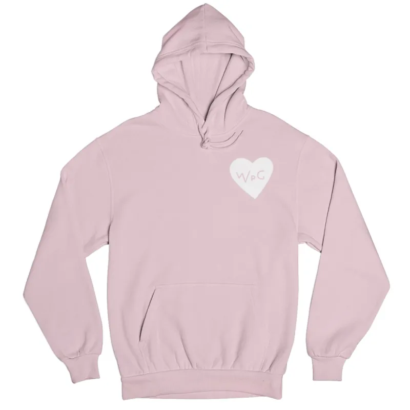 WPG Heart Hoodie | White on Light Pink sold by We Heart Winnipeg