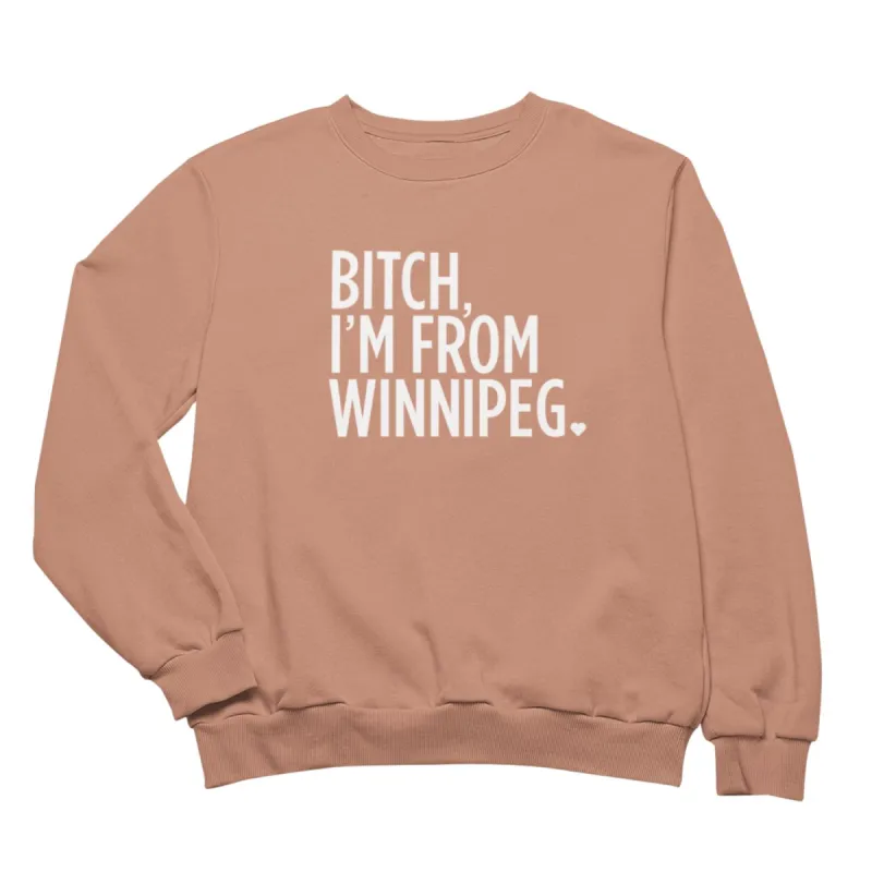 BIFW Crewneck | White on Dusty Rose sold by We Heart Winnipeg