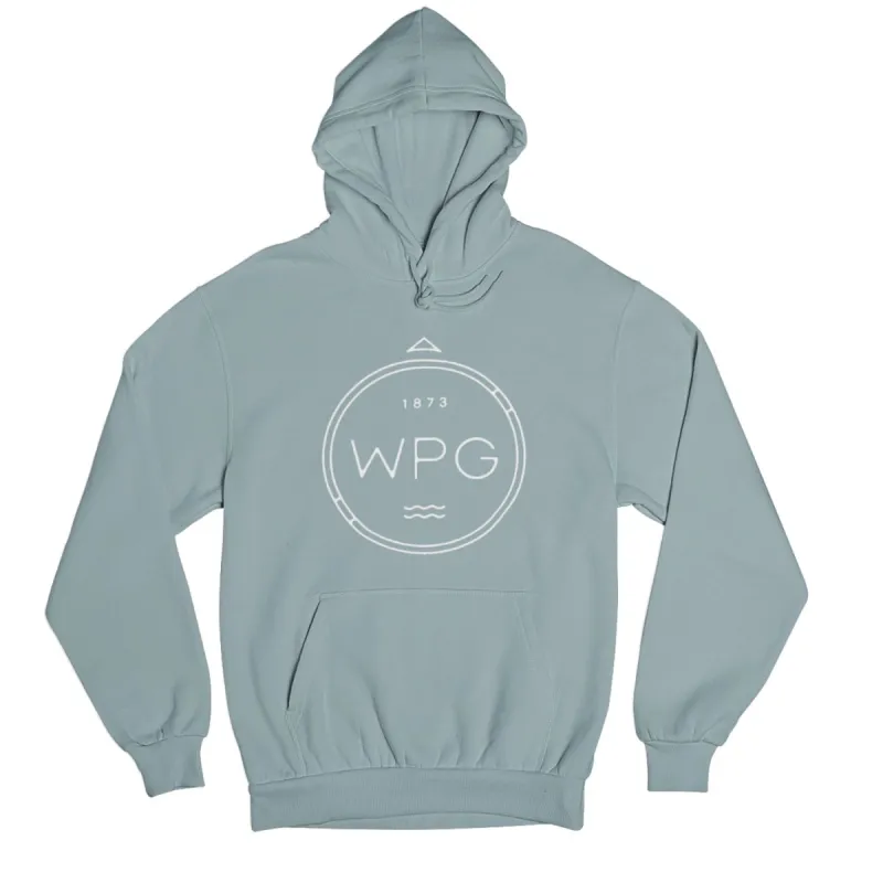 WPG Compass Hoodie | White on Sage sold by We Heart Winnipeg