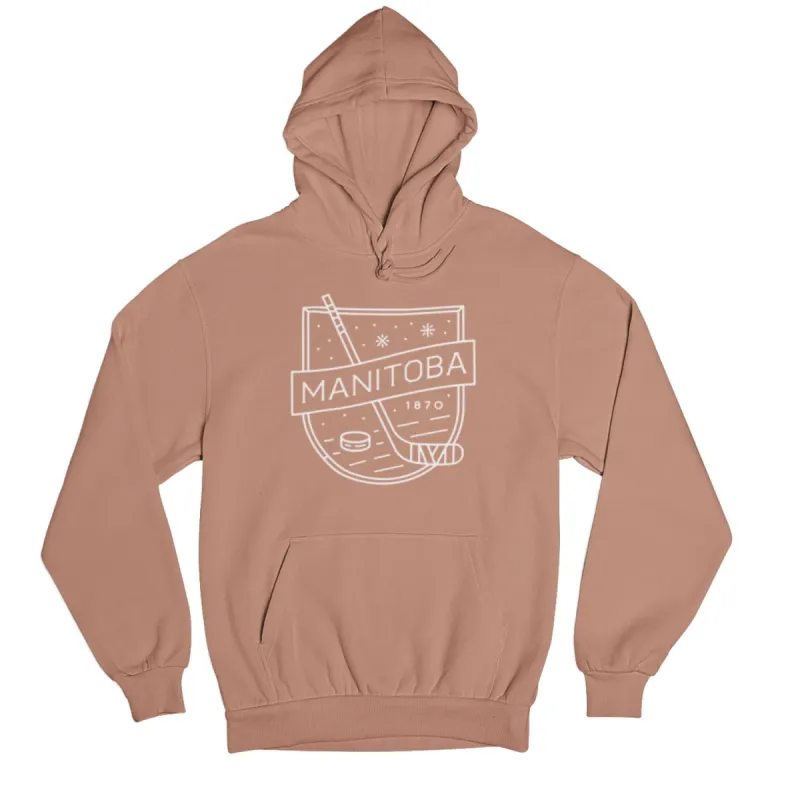 MB Hockey Hoodie | White on Dusty Rose sold by We Heart Winnipeg