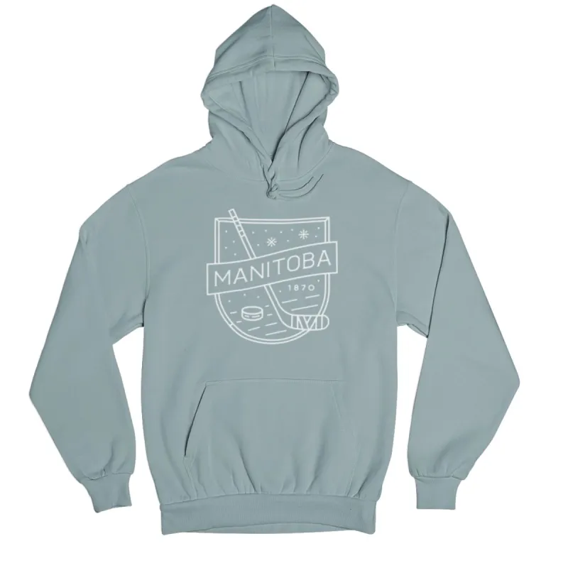 MB Hockey Hoodie | White on Sage sold by We Heart Winnipeg