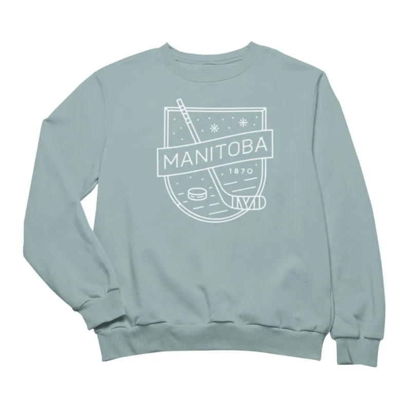 MB Hockey Crewneck | White on Sage sold by We Heart Winnipeg