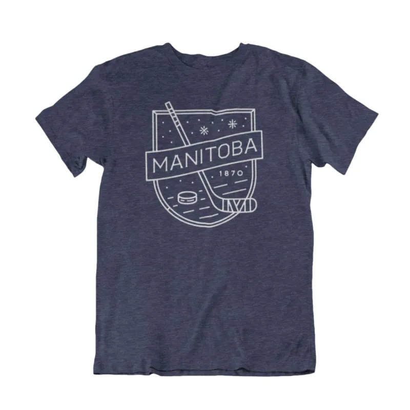 MB Hockey Tee | White on Heather Navy sold by We Heart Winnipeg