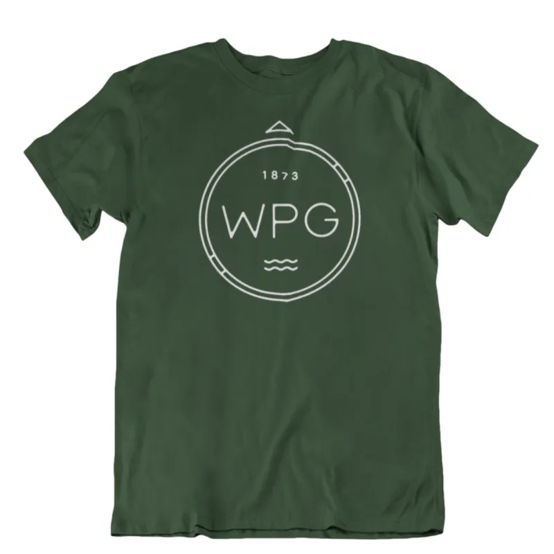 WPG Compass Tee | White on Forest sold by We Heart Winnipeg