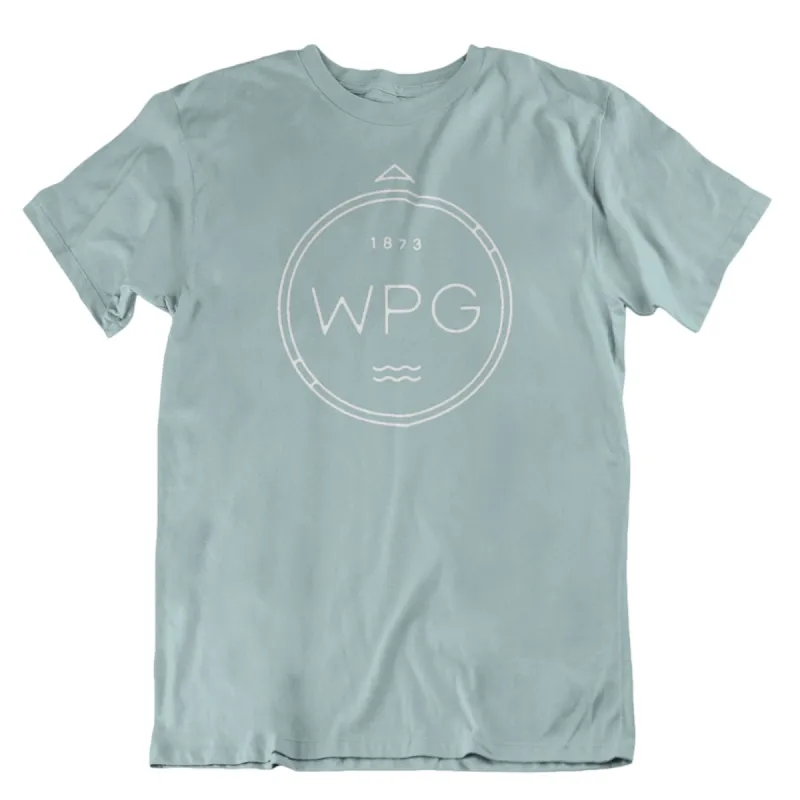 WPG Compass Tee | White on Dusty Blue sold by We Heart Winnipeg