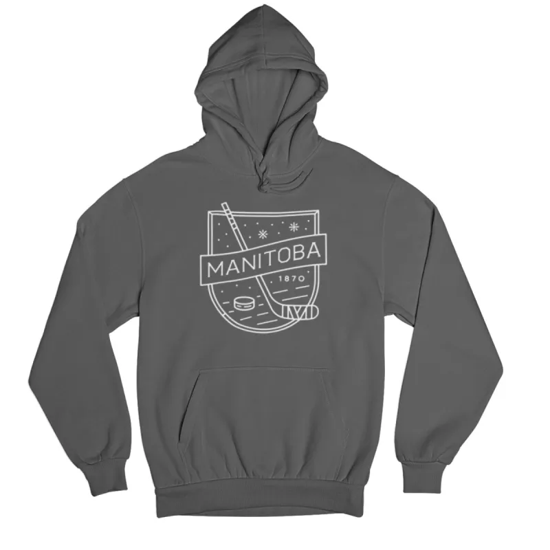 MB Hockey Hoodie | White on Charcoal sold by We Heart Winnipeg