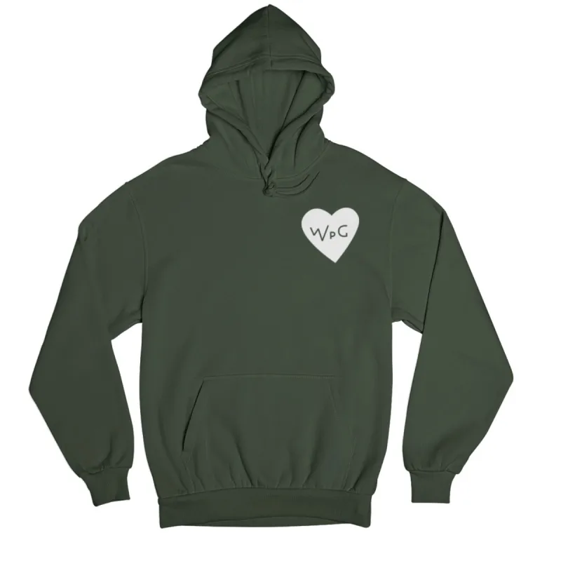 WPG Heart Hoodie | White on Forest sold by We Heart Winnipeg