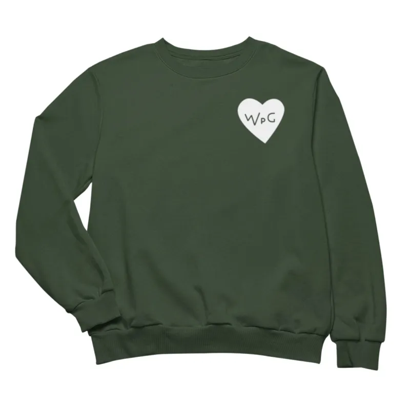 WPG Heart Crewneck | White on Forest sold by We Heart Winnipeg