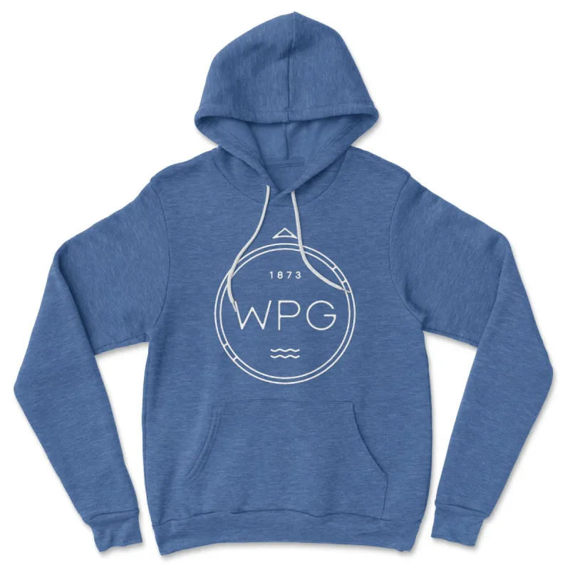 WPG Compass Hoodie | White on Heather Royal sold by We Heart Winnipeg